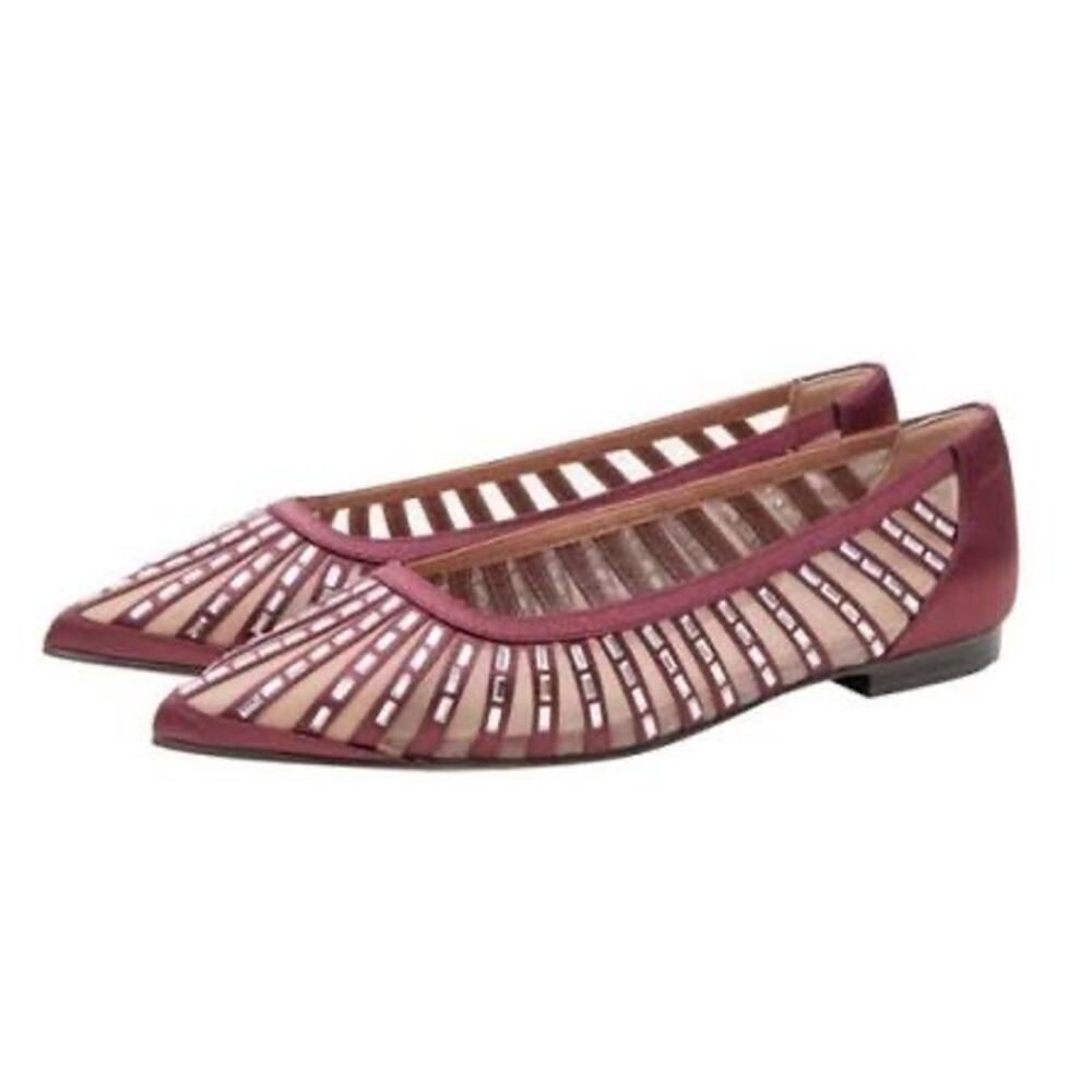 Linea Paolo Noelle Dark Burgundy Maroon Satin Pointed Toe Flat Gem Dressy 4 Red